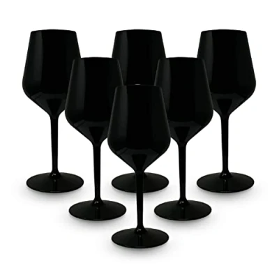 Immagine di BRYNA Set 6 Pezzi Bicchieri Calice Vino 33 Cl in Policarbonato (Plastica Rigida), 100% Design Italiano, Infrangibili, Calici Riutilizzabili e Lavabili Lavastoviglie, Nero