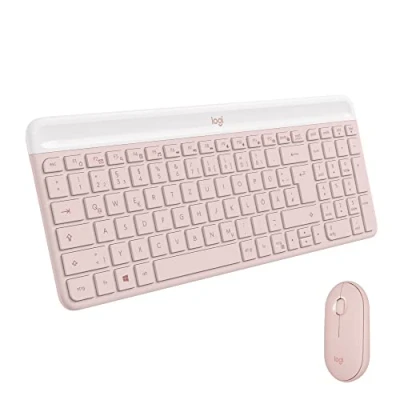 Immagine di Logitech MK470 Slim Kit Tastiera e Mouse Wireless, Compatto, Silenzioso, Ricevitore USB a 2.4 GHz, Connettività Plug n&#039; Play, Layout Internazionale QWERTY, Rosa