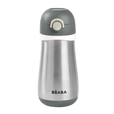 Immagine di BÉABA, 2 in 1 Bottiglia Acciaio Inossidabile Bambini, Funzione Bottiglia/Bicchiere, Pulsante Facile Apertura, Solido, Sano, Maniglie Rimovibili, Freddo/Caldo, 350ml, Minerale