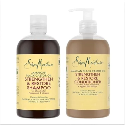 Immagine di SheaMoisture Shampoo e Balsamo per capelli naturali, trattati chimicamente o modellati con il calore Olio di ricino nero giamaicano set la cura dei 1x 384 ml, ml