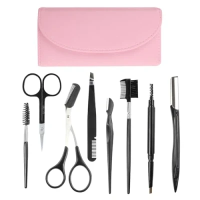 Immagine di Rasoio per sopracciglia,kit sopracciglia 8 in 1,rasoio multiuso donna,incluso rasoio,forbici, pinzette,pennello sopracciglia,custodia squisita
