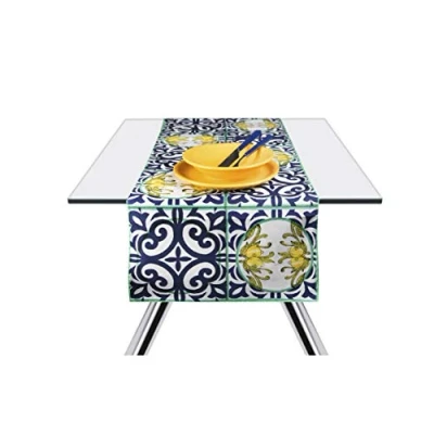Immagine di Excelsa Amalfi Runner da Tavola, Cotone 100%, Giallo E Blu, 45 x 140 cm