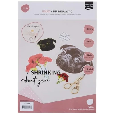 Immagine di Vaessen Creative Shrink Art Stampabile, 5 Fogli, Formato A4, con la Plastica Termoretraibile, Carta lucida, Bianco