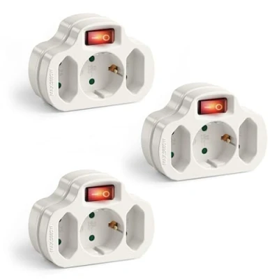 Immagine di Perfect, presa multipla con interruttore on/off, 1x Schuko 16A / 250V AC, 2x prese Euro 2,5A 3680 watt, bianco, set da 3