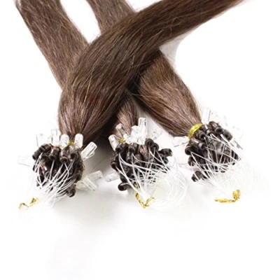 Immagine di Hair2Heart 25 x 1g Microring Loop Extension Capelli Veri 60cm Liscio, Colore #4 marrone cioccolato