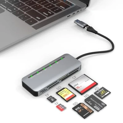 Immagine di lettore multischede USB C 3.0, di schede SD 7 in 2 per SDXC SDHC/TF/CF/XD/MS con adattatore C/USB camera da 5Gbps Memory Stick Pro Duo CompactFlash