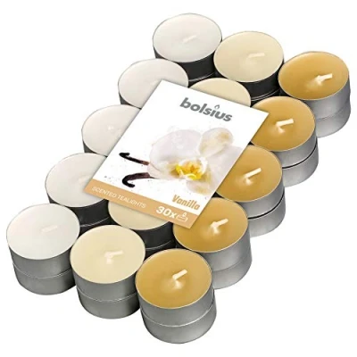Immagine di Bolsius Multicolor Tealight Profumate Fragranza Vaniglia Set di 30 Pezzi 3 Colori Lunga Durata 4 Ore Candele Decorative Cera Senza Fumo