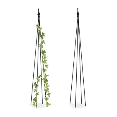 Immagine di Relaxdays Supporti per Rampicanti, Set da 2, HLP: 120 x 16 cm, Graticolati a Piramide Piante, Metallo, Nero, 100% Ferro