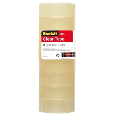 Immagine di Scotch Nastro Adesivo Trasparente, 8 Rotoli 19 mm x 33 m, Trasparente Multiuso Ottimo per Casa, Ufficio e Scuola