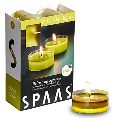 Immagine di Spaas 12 Maxi lumini profumati in Tazza Trasparente, Cera di paraffina, plastica, Giallo Autunno, Diametro 57 mm x Altezza 28
