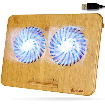 Immagine di KLIM Bamboo Base di raffreddamento per laptop Velocità regolabile Supporto con ventole e struttura in bambù, tra 10&quot; 15,6&quot; Porta USB aggiuntiva