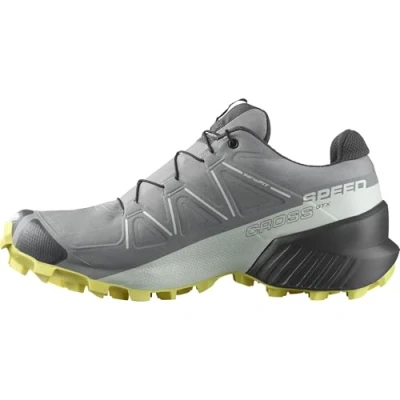 Immagine di Salomon Speedcross Gore Tex Scarpe Impermeabili da Trail Running Donna, Protezione dalle intemperie, Grip aggressivo, Calzata precisa, Sharkskin/Clearly Aqua/Sunny Lime, 38 2/3 EU