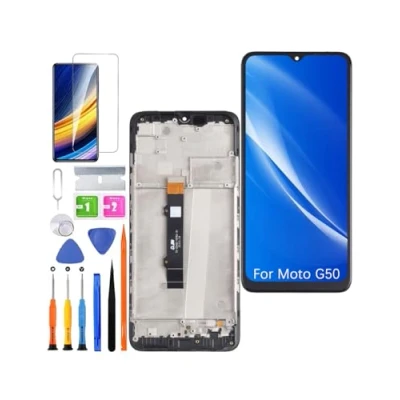 Immagine di HLYGZX Display originale di ricambio per schermo LCD Motorola Moto G50, XT2137, touch digitizer Assembly, kit riparazione (nero con cornice)
