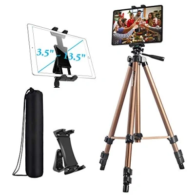 Immagine di Treppiede per iPad, Tablet Stand 51.6 pollici Regolabile Altezza Supporto in Alluminio iPad Pro 12.9 11 10.5 Air Mini, Surface ,Galaxy Tab e 3.5 a 13.3&quot; Telefono Champagne