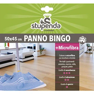 Immagine di La Briantina Panno Pulizia per Pavimenti Bingo 2 in 1 Microfibra e Cotone, a Tripla Azione Spolvera Pulisce Lucida, Tutti i Pavimenti, Riutilizzabile, 50x45 cm.