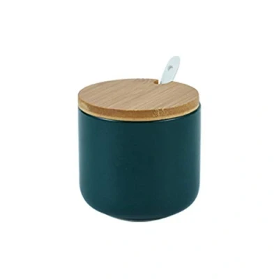 Immagine di OnePine 260ml Zuccheriera in Ceramica, Contenitore per spezie barattoli Rotonda con Coperchio e Cucchiaio, Design Elegante, Casa Cucina (Verde)