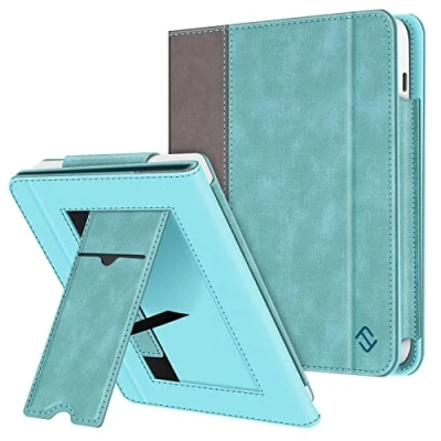 Immagine di FINTIE Custodia per 7&quot; Kobo Libra Colour (2024) / 2 (2021) eReader Stand Cover Protettiva Case con Card Slot e Hand Strap, Auto Sveglia/Sonno, Turquoise/Marrone