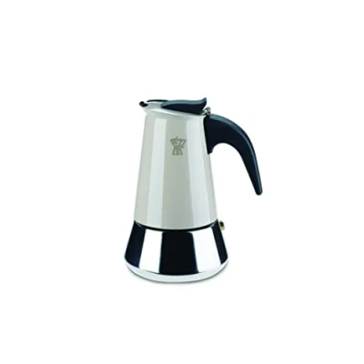 Immagine di Pezzetti, Steelexpress Caffettiera 6 Tazze in Acciao Inox, Manico Ergonomico Resistente al Calore, Adatta a Tutti i Piani Cottura, ai Induzione, Color Tortora