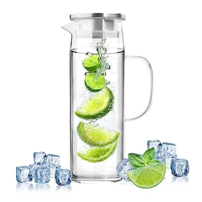 Immagine di Bottiglie Vetro 1,5 Litri Bottiglia Caraffa con Coperchio Acqua Caraffe Brocca Borraccia In Borosilicato per Calda Latte Succhi Di Frutta Caffè