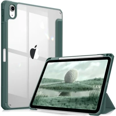Immagine di FINTIE Custodia per iPad 10ª Generazione 10.9&quot; 2022 con Pencil Holder Sottile Leggero Trasparente Cover Posteriore Bordo in TPU Morbido Auto Sveglia/Sonno, Midnght Verde