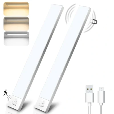 Immagine di OUILA Luce Armadio Led con Sensore, 32CM Sottopensile Cucina 3 Modalità di Colore, 1500 mAh Ricaricabile USB, Lampada Notturna per Scale Guardaroba