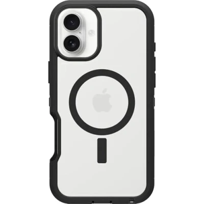 Immagine di OtterBox cover per iPhone 16 Plus Defender Series XT MagSafe, resistente a shock e cadute, ultra robusta, testata 7x vs le norme anti caduta MIL STD 810G,Trasparente/Nero,Senza Retail Package