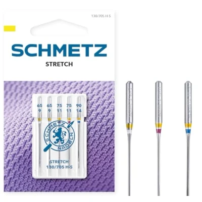 Immagine di SCHMETZ Aghi per macchine da cucire 5 tessuto stretch 130/705 H S Spessore dell&#039;ago 65/9 (2x), 75/11 (2x) e 90/14 (1x) ideale materiali elastici
