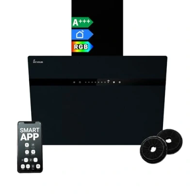 Immagine di KKT KOLBE Cappa aspirante 60 cm a Parete Acciaio Inossidabile Vetro Nero WiFi auto spegnimento Illuminazione LED RGBW Operazione di tocco STYLE6005SMAO