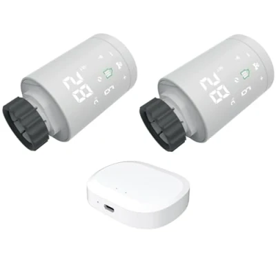 Immagine di Homcloud 2 Valvole termostatiche digitali Smart per Radiatori + Gateway Zigbee (si connette al Wi Fi), controllo da APP, Alexa o Google