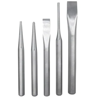 Immagine di Set Scalpelli e Punzoni 5 pz. Punteruoli, Cacciaspine, Cacciachiodi per Meccanico Muratore, in acciaio inossidabile Bulino.