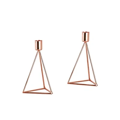 Immagine di ECHTWERK Set di 2 candele/luci da tè Modern Small, edizione rame, design geometrico, portacandele votive per il soggiorno/sala pranzo, 9,5 x 16,5 cm