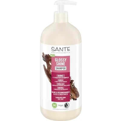Immagine di SANTE Naturkosmetik Glossy Shine Shampoo con estratto di betulla biologico + complesso proteico a 3 strati, cura dei capelli vegani e idratante per una maggiore lucentezza morbidezza, delicato