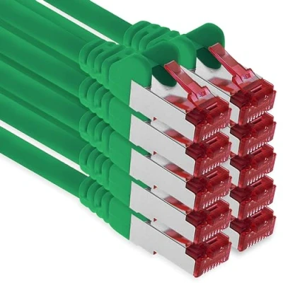 Immagine di 1aTTack.de 10x 1m cavo patch CAT6 S/FTP schermatura PIMF CAT.6 di rete RJ45 Ethernet DSL router LAN switch modem pannello verde 10 pezzi