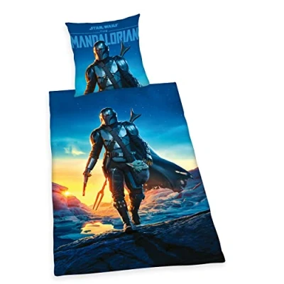 Immagine di Herding Set di Biancheria Star Wars The Mandalorian, Federa 80 x cm, Copripiumino 135 200 Con Zip, 100% Cotone/Renforcé