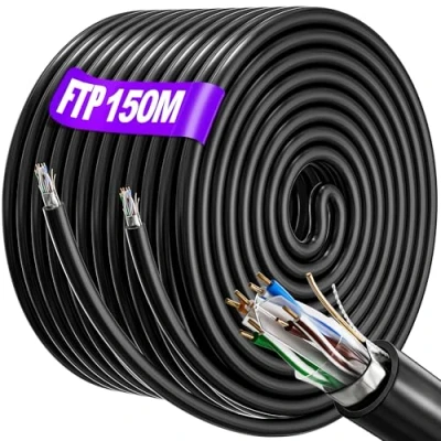 Immagine di Cavo Ethernet Cat 6 da 150m Schermato RJ45 Cavo, 23AWG di Rete LAN FTP ad Alta Velocità Per Connessione Internet Veloce Gigabit 150 Metri Esterni Interni Resistente Alle Intemperie