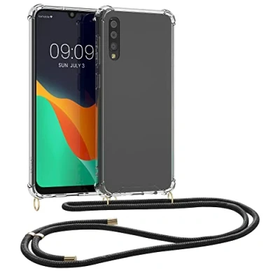 Immagine di kwmobile Custodia Compatibile con Samsung Galaxy A50 Cover Back Case in Silicone TPU Protezione Smartphone Cordino trasparente/nero