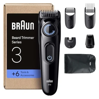 Immagine di Braun Regolabarba Uomo Series 3, +6 Strumenti Di Styling, Lama Ultra Affilata, 50 Min Utilizzo, 40 Lunghezze, BT3565, Nero/Blu