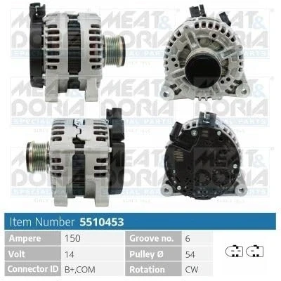 Immagine di MEAT &amp; DORIA 5510453 Alternatore 14V 150A FORD: FIESTA 6, S Max Mk1, Galaxy Mk2 MPV, VOLVO: V70 3, MAZDA: 2 Hatchback