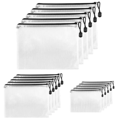 Immagine di Fousenuk 15 Pcs A4A5A6 Sacchetto di Zip Impermeabile, Borse File Mesh, Trasparenti Cartelline Portadocumenti, Buste Plastica Zip, del Documento per Documenti, Ricevute, Cosmetici, nero