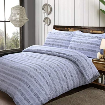 Immagine di Sleepdown Set copripiumino e federe, in policotone, con stampa reversibile, motivo a righe, colore: grigio, 3 pezzi, per letto matrimoniale