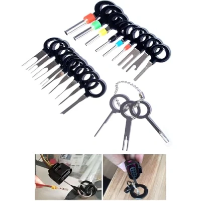 Immagine di CESFONJER 21 Pezzi Strumenti di Rimozione Terminale, pin Cablaggio Terminale con Portachiavi per Auto, auto cablaggi elettrici crimpare connettore estrattore kit