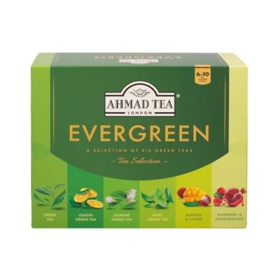 Immagine di Ahmad Tea, EverGreen Selection Selezione di Tè Verde Puro o Aromatizzato alla Frutta/Fiori in 6 Gusti Diversi Cofanetto con Confezioni da 10 Bustine