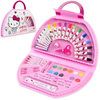 Immagine di Hello Kitty Valigetta Colori per Bambini con Acquerelli, Matite Colorate, Pastelli &amp; Arte Accessori (Bianco/Rosa)