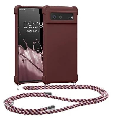 Immagine di kwmobile Custodia Compatibile con Google Pixel 6 Cover Back Case in Silicone TPU Protezione Smartphone Cordino viola bordeaux