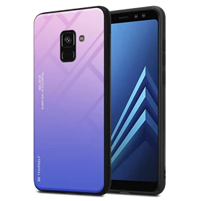 Immagine di Cadorabo Custodia compatibile con Samsung Galaxy A8 2018 in ROSA BLU Coperchio protettivo bicolore silicone TPU e retro vetro temperato