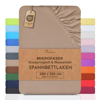 Immagine di NatureMark lenzuolo con angoli elasticizzati in microfibra, 200 x 220 cm, altezza 40 100% poliestere, sabbia/beige