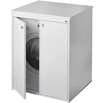 Immagine di Negrari Coprilavatrice AM5012P in Resina PVC, Resistente all&#039;umidità, Lavatrice, Asciugatrice, Kit di montaggio completo, Interno/Esterno, L70 x P60 H94 cm, Bianco