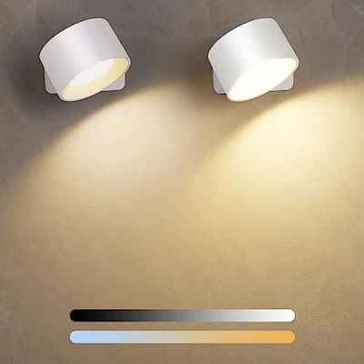 Immagine di Diealles Shine Applique da Parete Interno 2 Pezzi, Ricaricabile Lampada con 3 Luminosità e Colori, a Batteria, Ruotare 360, per Cameretta Cucina Bagno Soggiorno (Bianco)