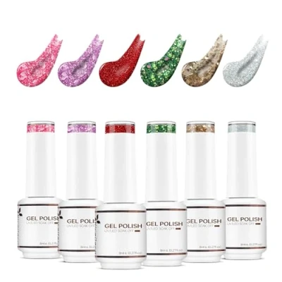 Immagine di Nicedeco 6 Colori Piccolo e Grande Glitter Smalto Semipermanente per Unghie Kit, Gel Nail Polish Set in Soak Off UV LED Art DIY Manicure 6x8ml 11