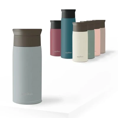 Immagine di eppikan eppiToGo tazza termica in acciaio inossidabile, isolata, da caffè, auto, 350 ml, 500 a prova di perdite con apertura igienica 360 (Pastel Blue, ml)